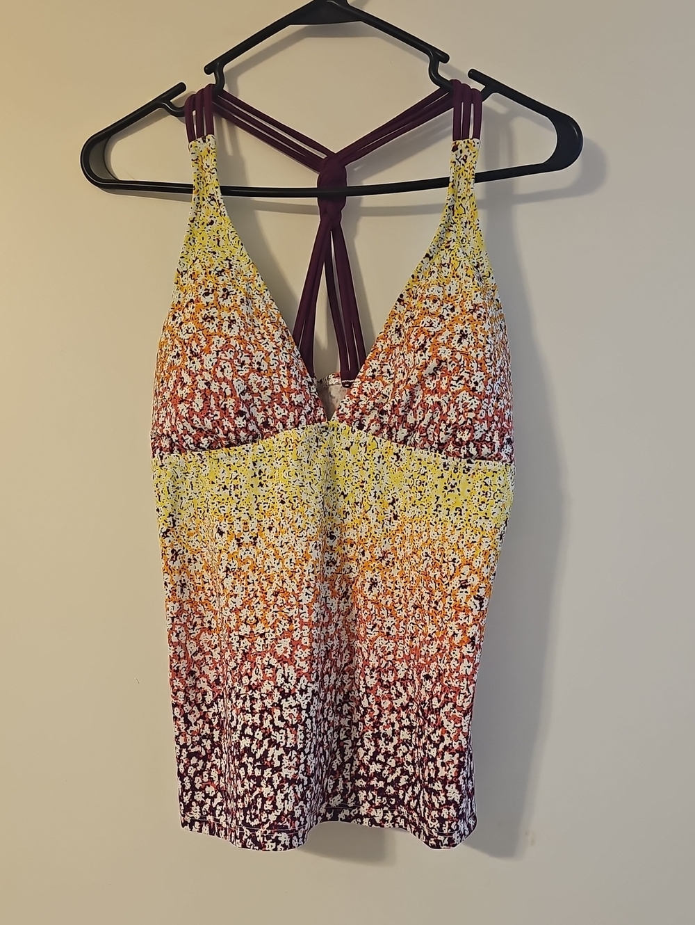 Athleta Sydney Macrame Raspberry Racerback Floral Swim Tankini Top Size Large